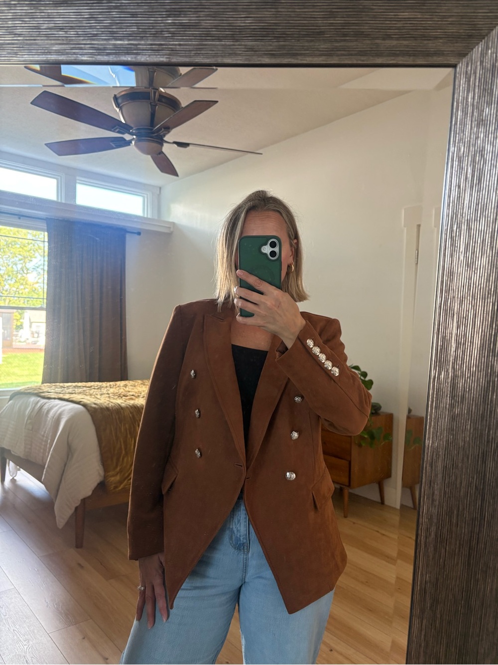 White House Black Market Double-Breasted Suede Blazer - Rust Brown - Picture 3 of 6
